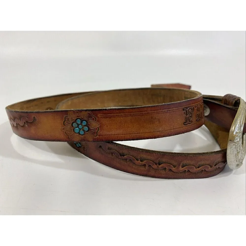 Vintage Hand Tooled Leather Southwestern‎ Belt “Fred” Size 44